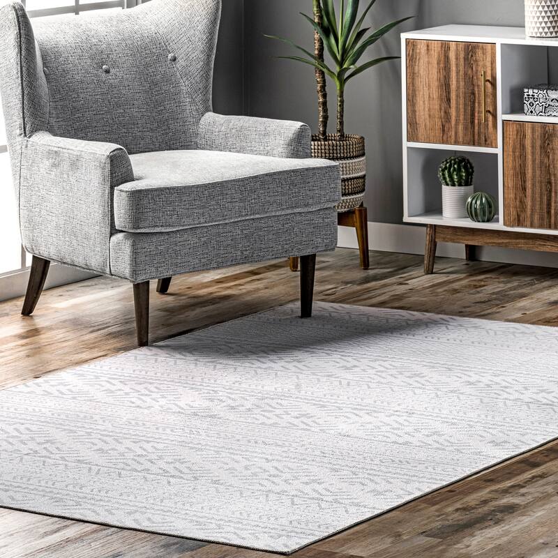 Nuloom Calia SpinClean Machine Washable Aztec Bands Area Rug - 5' x 8' - Light Grey - Rectangle