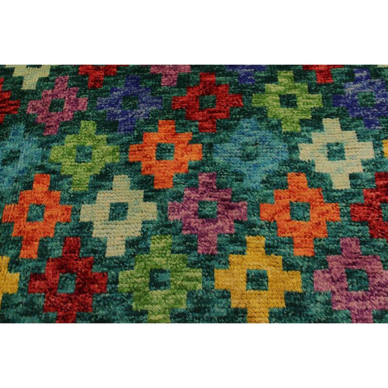 Boho Chic Balochi Mckinney Green/Blue Hand Knotted Wool Rug - 4'10'' x 6'6''