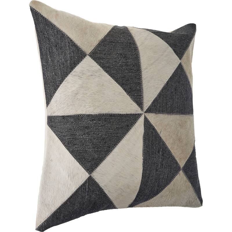 Sevita Charcoal and White Geometric Faux Leather Throw Pillow