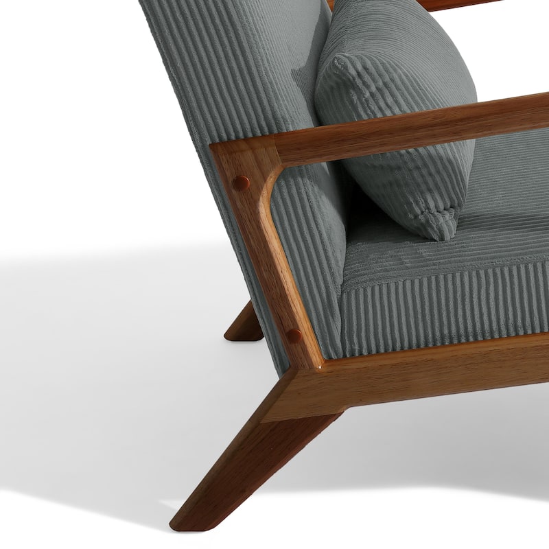 25" W Mid Century Upholstered Wood Accent Chair with Pillow
