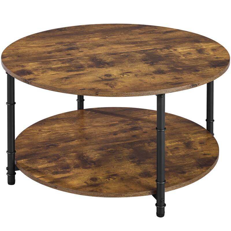Yaheetech Rustic Metal Round Coffee Table Sofa Table for Living Room, Rustic Brown