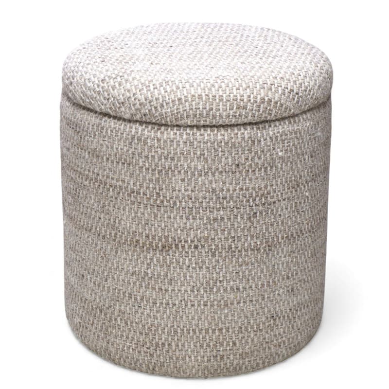 Modern Fabric Round Storage Ottoman - Beige - Medium