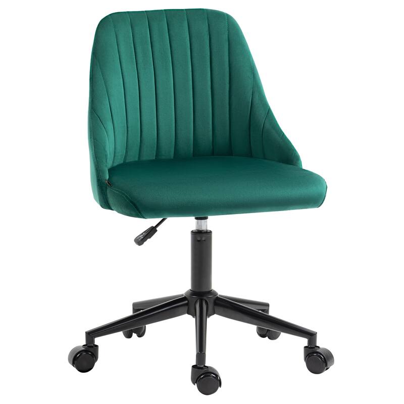 Mid-Back Office Chair, Swivel Scallop Shape Computer Desk Chair with Velvet Fabric, for Home Office or Bedroom, Green