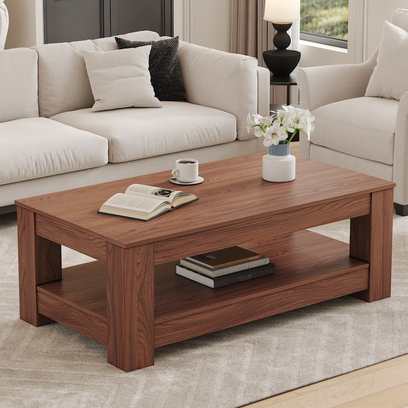 Walnut Coffee Table Center Table with Bottom Shelf, Side Table End Table Dining Table Cocktail Table