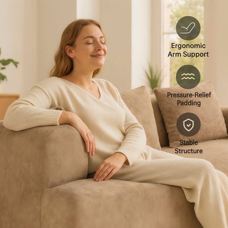 96" Full-Foam Modular Boucle Sectional Sofa, 2-Piece Low-Profile Couch with Rounded Arms