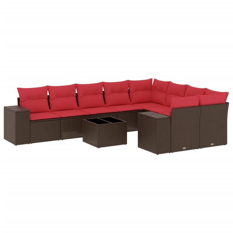 vidaXL 9/10 Piece Patio Sofa Set with Cushions Black/Brown/Gray Poly Rattan - 24.4 x 24.4 x 27.2