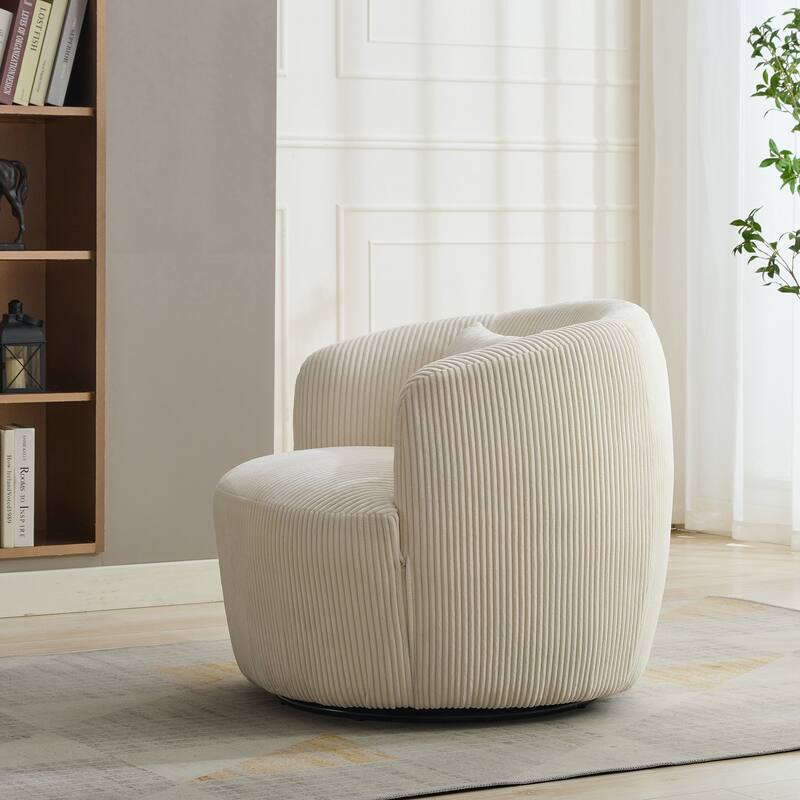 Upholstered 360° Swivel Barrel Accent Chair with Pillow, - Ivory