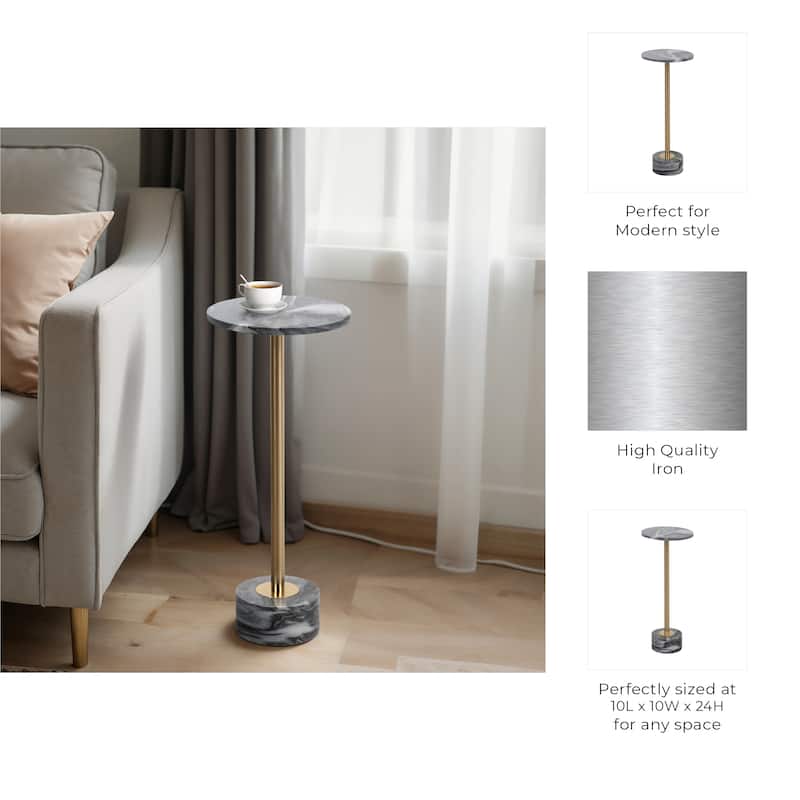 Modern End Table with Marble Top and Aluminum Base - 25" - 24.25"