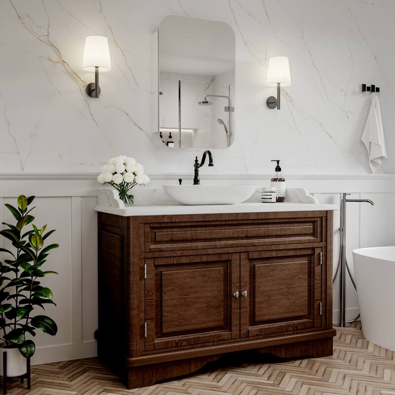 Modland Single Door Bathroom Medicine Cabinet with Mirror Adjustable Shelves,Recessed or Surface Mount