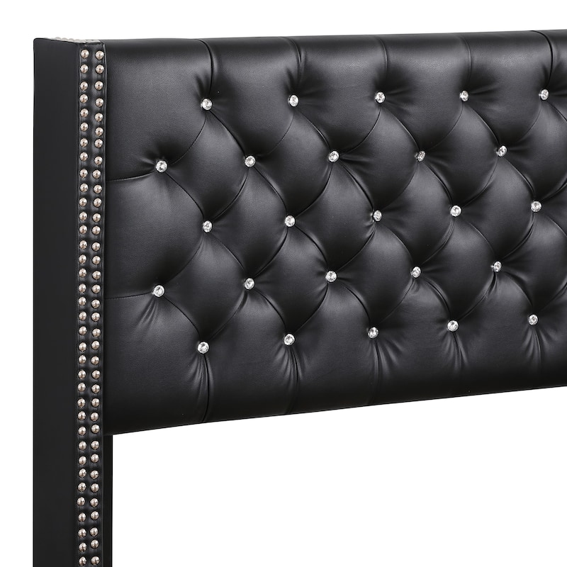 Queen Nailhead and Faux Jewel Tufted Upholstered Panel Bed - 86" - Black