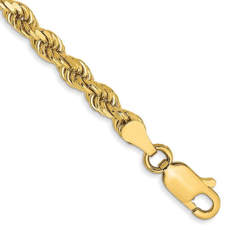 Curata 10k Yellow Gold Unisex 3.5mm Semi Solid Diamond Cut Rope Chain Bracelet Options: 7" 8" 9"