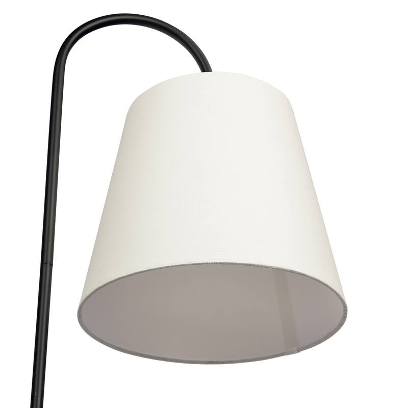 Linda Black Floor Lamp with Built-in Wooden Shelf and Fabric Shade