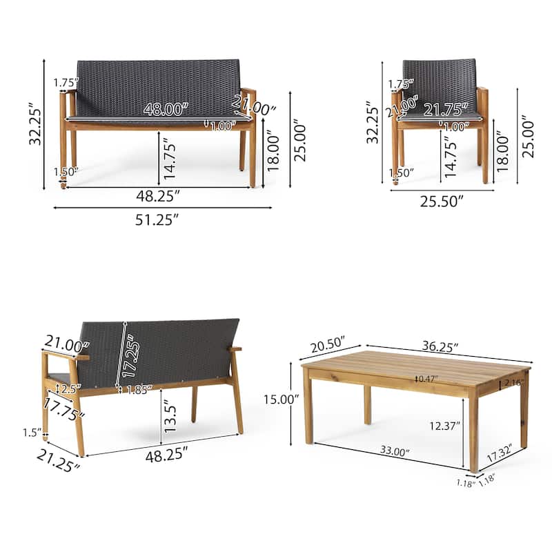 Bryan Outdoor Wicker and Acacia Wood 4 Seater Chat Set by Christopher Knight Home