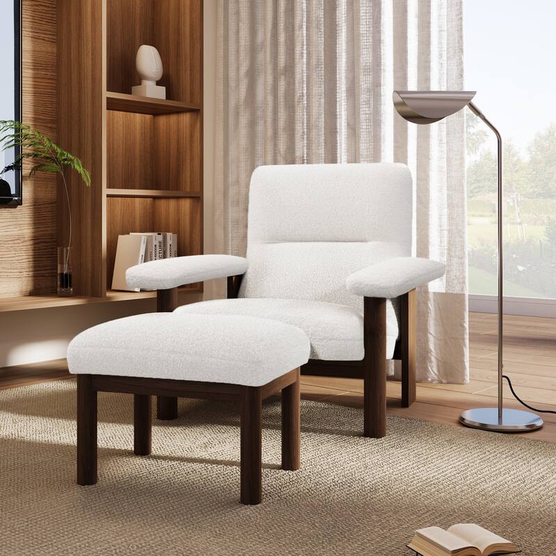 Modern Accent Chair Set for Living Room with Footrest, Mid Century Lounge Chair, Upholstered Fabric Armchair with Wood Frame