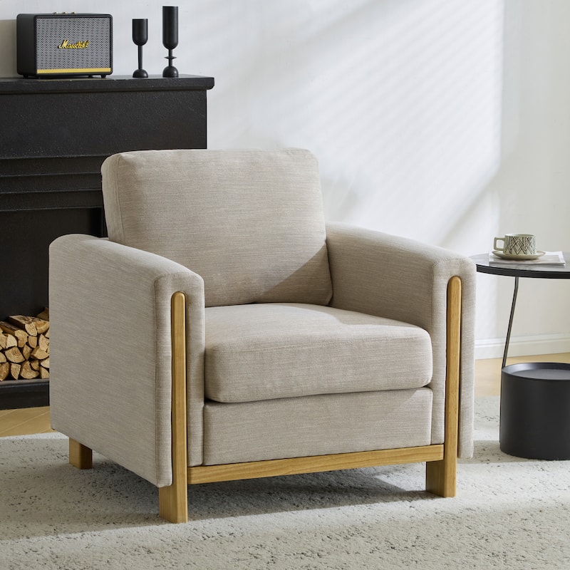 Christopher Knight Home - Harmonia Upholstered Armchair with Solid Wood Frame and Plush Cushioning - 1-Piece - Beige+Natural