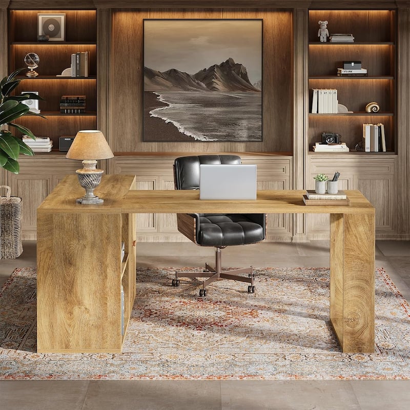 L Shaped Executive Desk with Storage Cabinet, 59-Inch Corner Office Desk