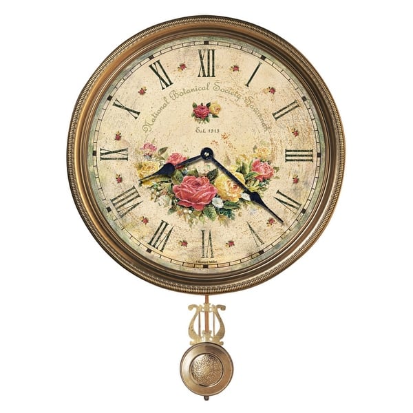 slide 2 of 2, Howard Miller Savannah Botanical VII Rustic, Floral, Farmhouse, Old World Style Distressed, Round Wall Clock with Pendulum