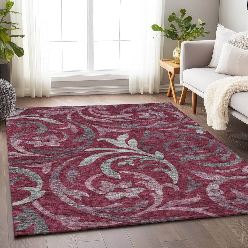 Premium Washable Super Soft Contempory Scroll Mayfield Rug - Garnet - 3' x 5' - Rectangle