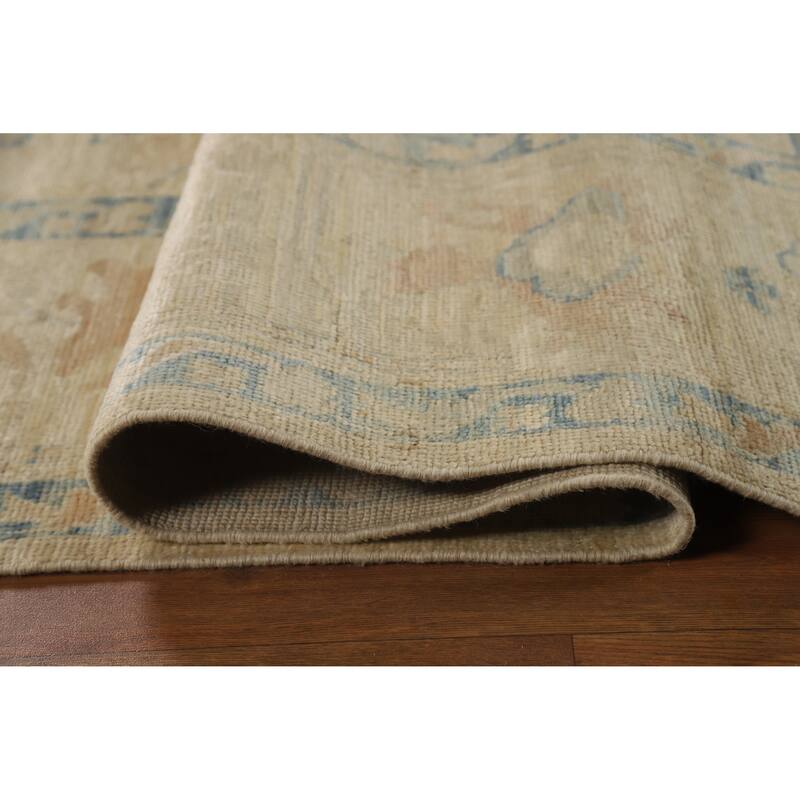 Yellow Floral Oushak Turkish Area Rug Hand-Knotted Wool Carpet - 7'11"x 10'0"