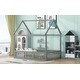 preview thumbnail 6 of 22, Full Size Solid Pine Wood House-Shaped Design Kids Bed Frame with Fence, Door and Distressed Washed Finish for Bedroom, Grey