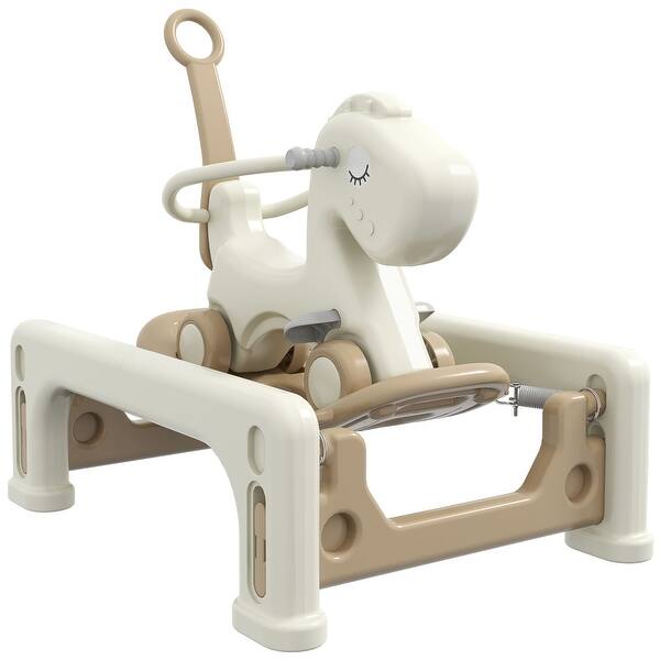 slide 2 of 8, 5-in-1 Toddler Rocking Horse Ride-On Toy, Balance Bike, Spring Rocker for Ages 1-6, Safe HDPE Construction Cream White