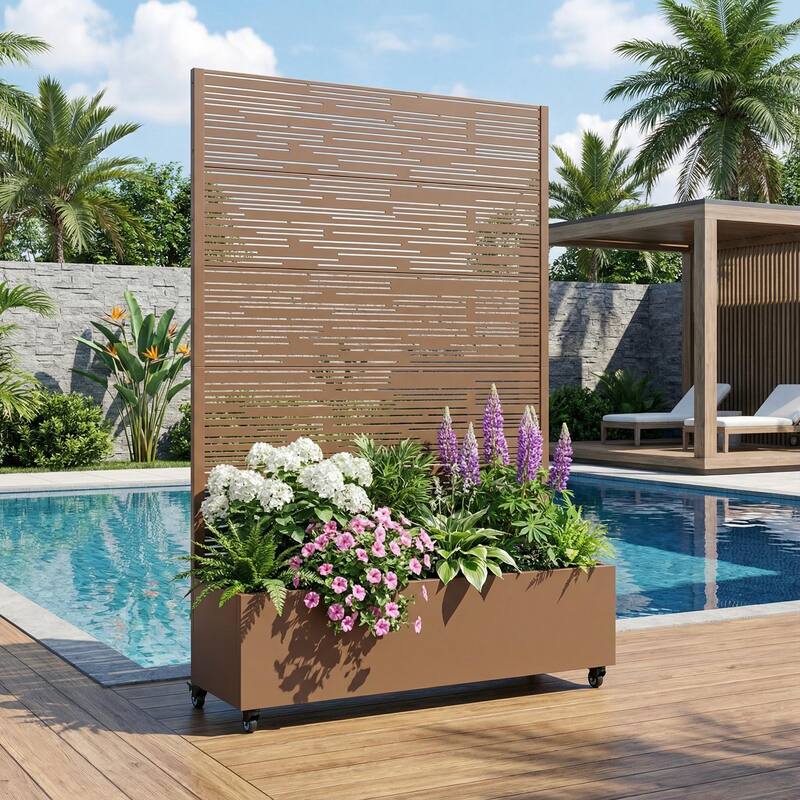 Raised Garden Bed Planter with Trellis Movable Planter Box with Lockable Wheels