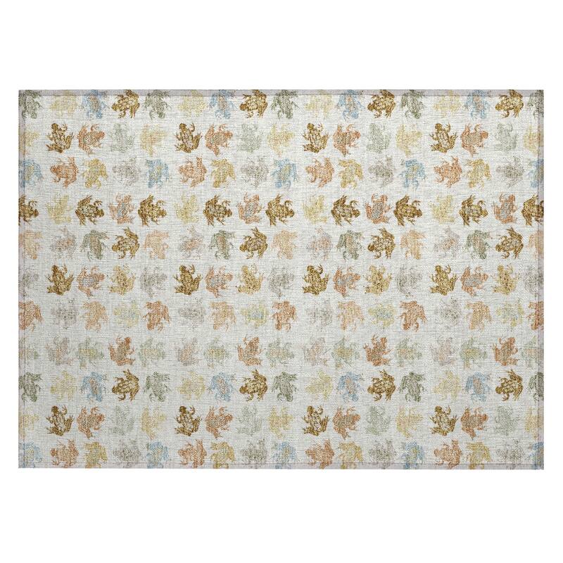 Machine Washable Indoor/ Outdoor Modern Frogs Chantille Rug