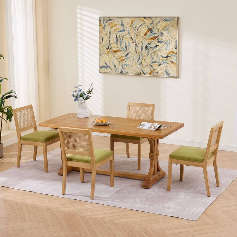 Roomfitters Upholstered Dining Chair Set of 2 with Rattan Back & Wood Legs, Modern Farmhouse Side Chair for Kitchen