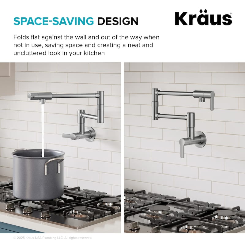 KRAUS Oletto Wall Mount Pot Filler Kitchen Faucet with Retractable Arm