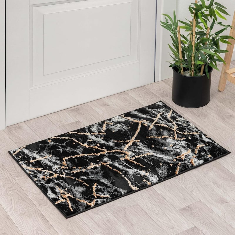 Luxe Weavers Marble Abstract Living Room Rug, Stain-Resistant Carpet - 2x3 - Black