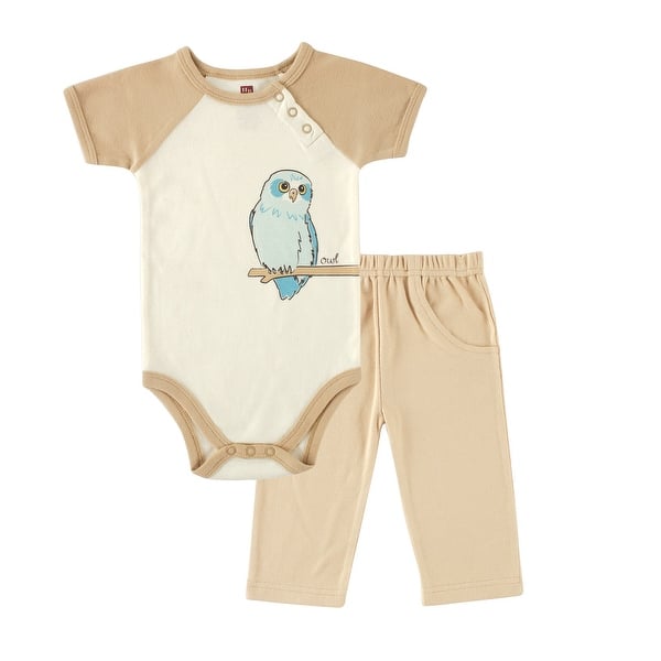 slide 1 of 1, Touched by Nature Baby Unisex Organic Cotton Bodysuit and Pant Set, Owl 0-3 Months - Owl