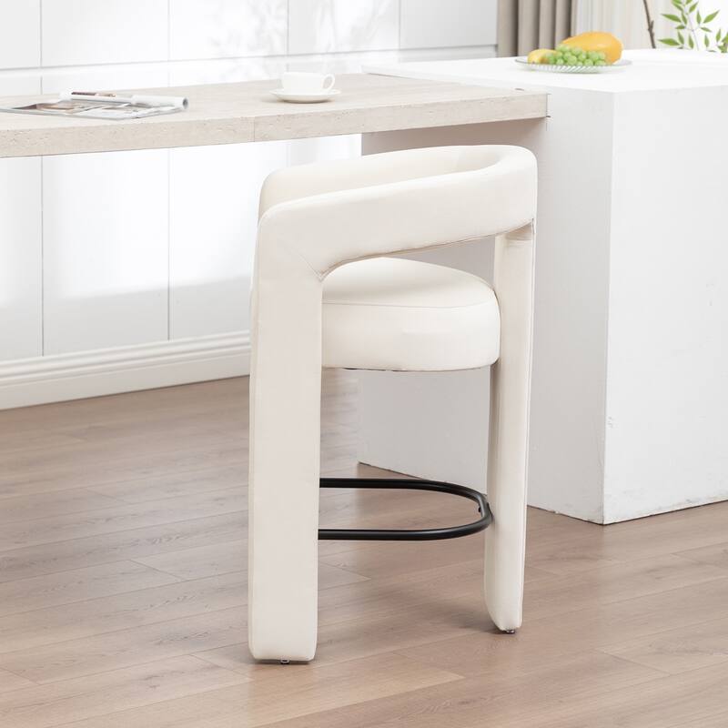 SEYNAR Modern Velvet 34.6''H Fixed Height Open-Back Bar Stool with Metal Footrest