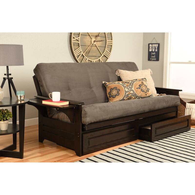 Porch & Den DeSoto Espresso Full-size Futon Set with Innerspring Mattress - Suede Gray