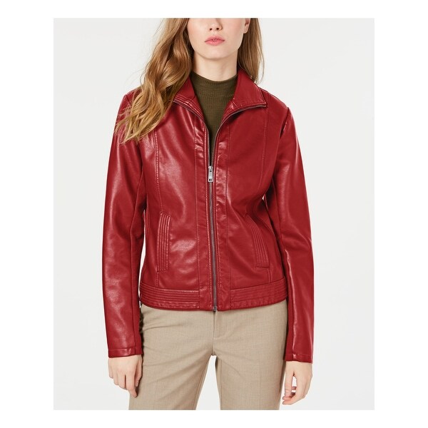 maroon faux leather jacket