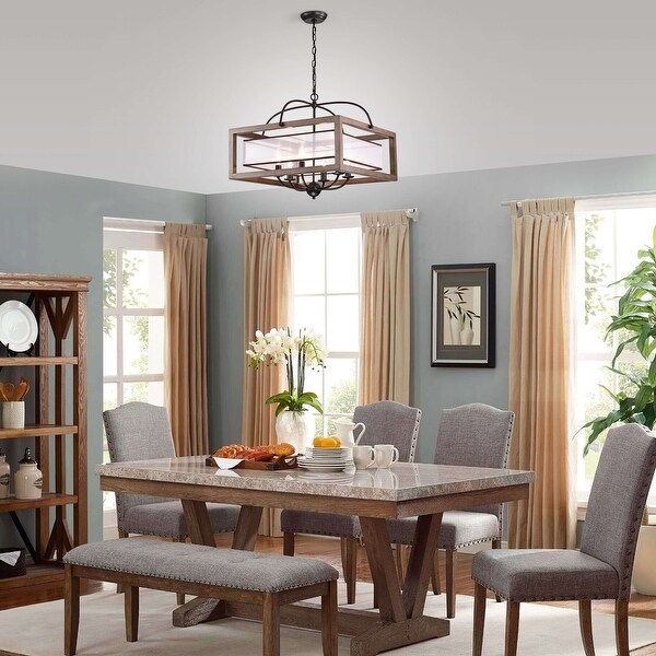 Alina antique black metal natural wood flush mount with fabric shade new arrivals