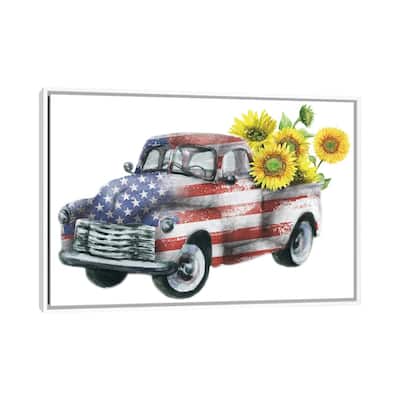 iCanvas "4Th Of July Truck With Sunflowers" by Ephrazy Graphics Framed Canvas Print