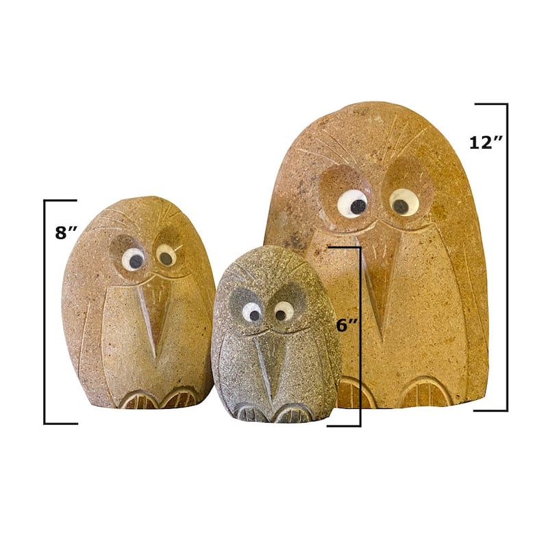 Natural Granite Boulder Animal Statues - 3 Piece Families - Dog, Angry Bird, Hedgehog, Cat, Owl, or Turtle