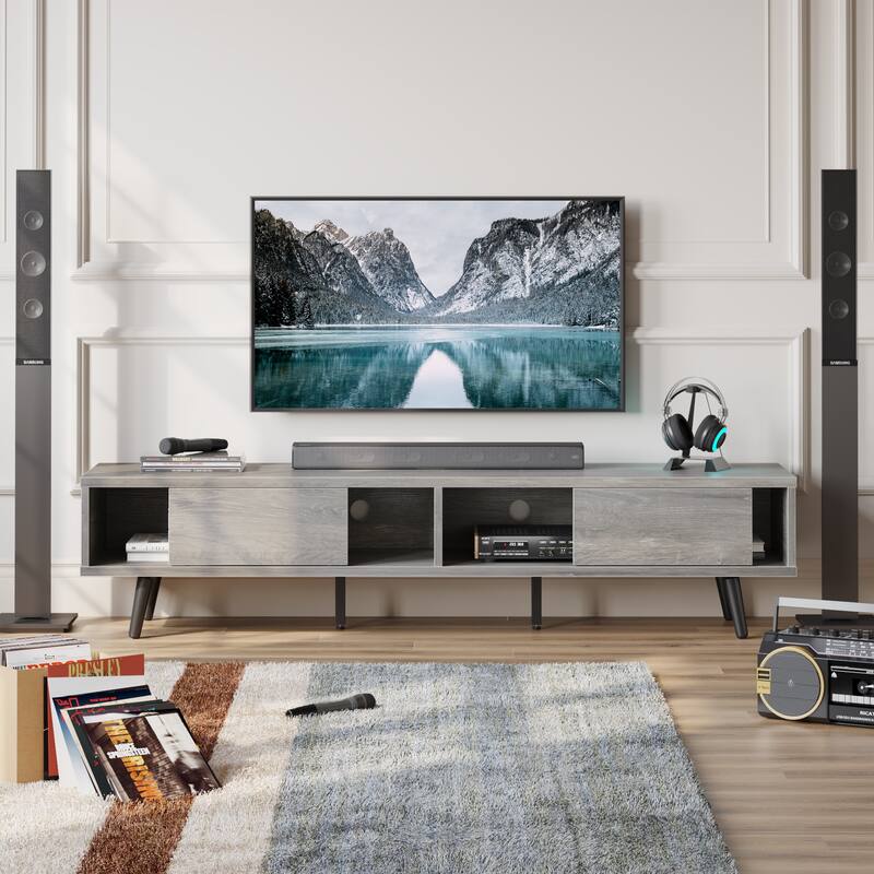 TV Stand for up to 75" TVs with Solid Wood Entertainment Center TV Console Mid-century - 70 inches