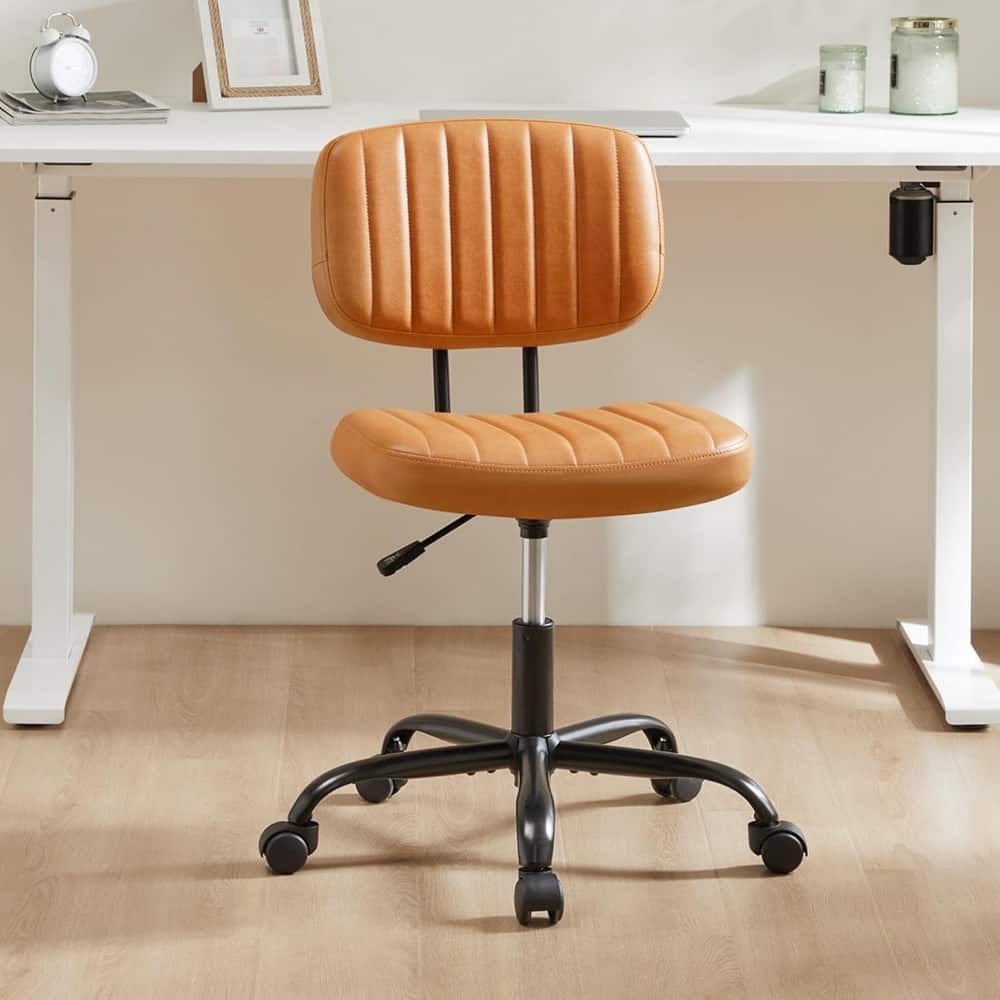 Small Office Computer Desk Chair, Comfy Cute Armlees PU Leather Vanity Rolling Swuvel Task Chair No Arm for Adult, Student