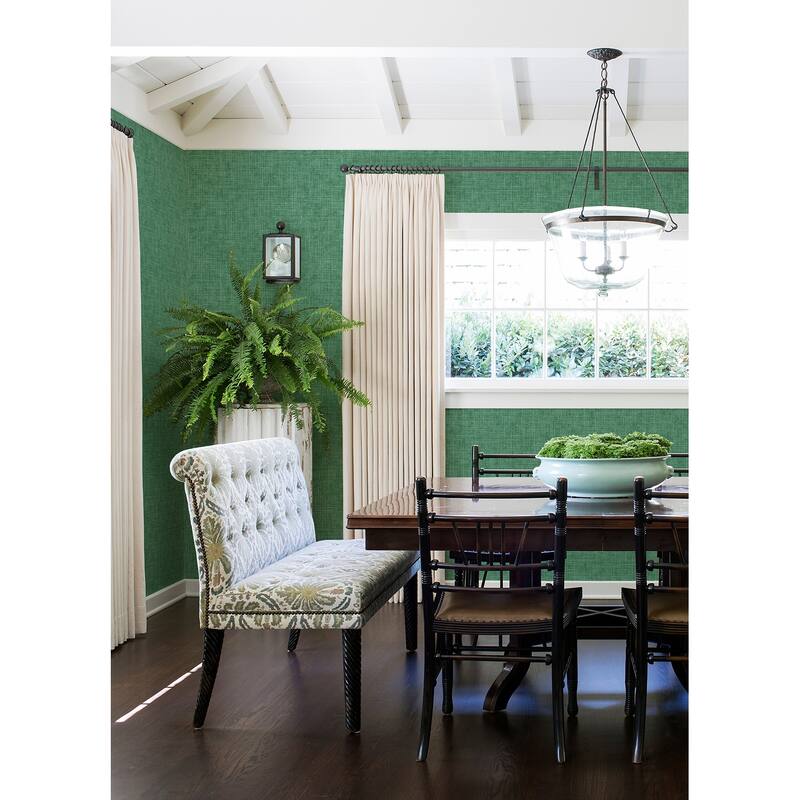 A-Street Prints Emerson Green Faux Linen Wallpaper