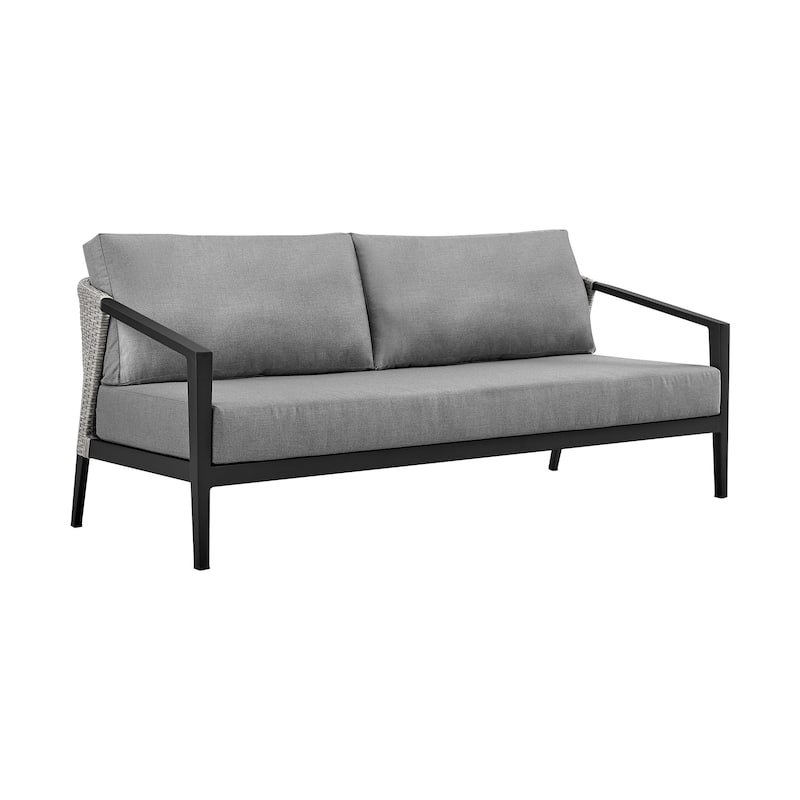 Palma Dark Gray Wicker and Black Aluminum 76" Outdoor Sofa with Cushions