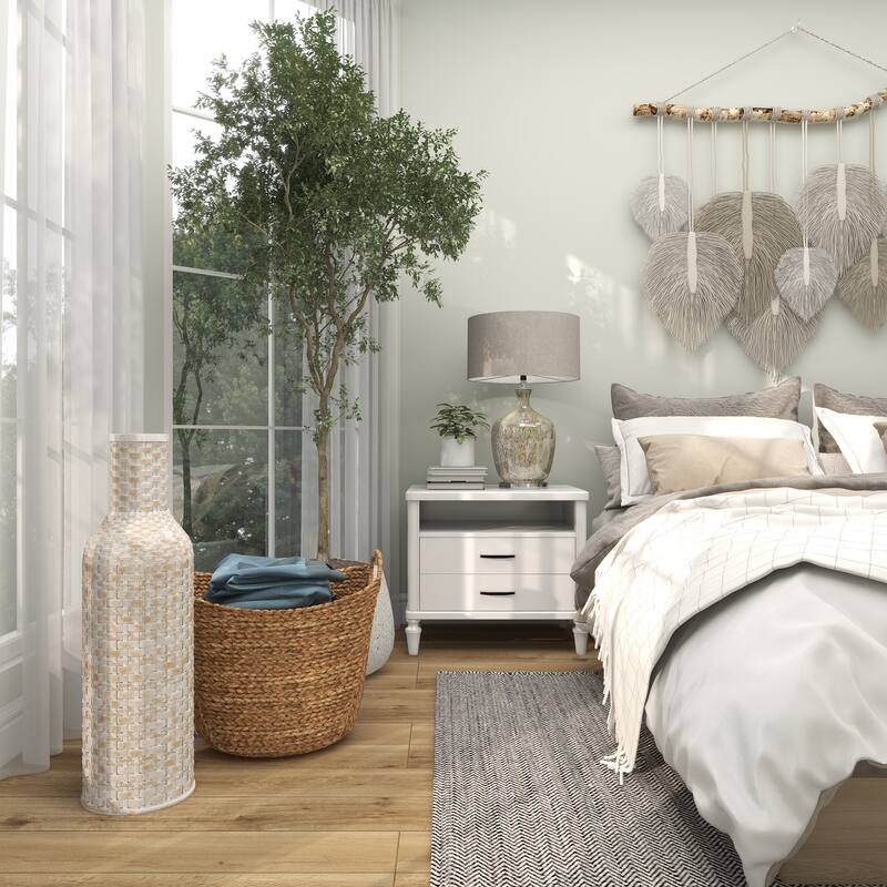 Intricately Woven Tall Bamboo Wood Floor Vase - White or Brown