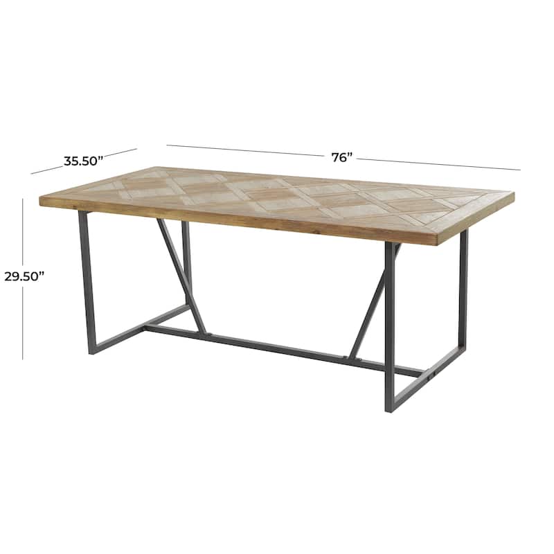 Wood Geometric Carved Dining Table with Black Metal Base - Brown - Roche River Decor