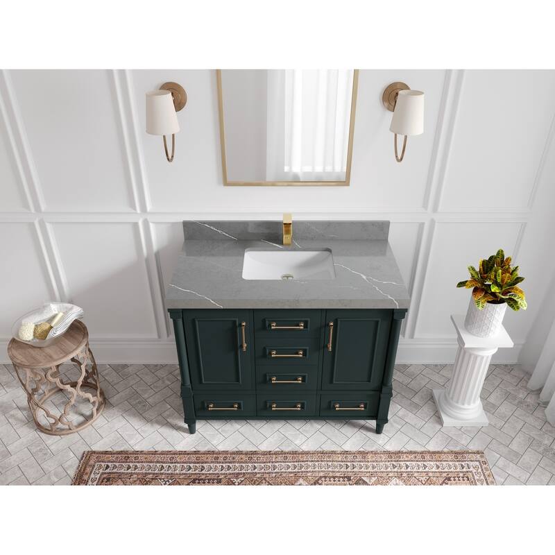 Willow Collections 42 in. W x 22 in. D Aberdeen Single Bowl Sink Bathroom Vanity with Countertop - 2" Piatra Gray - Dark Forest Green