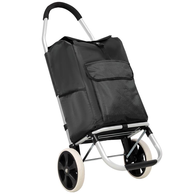 Anmytek Black Foldable Shopping Cart with Wheels and Removable Waterproof Oxford Bag Lightweight Utility Trolley