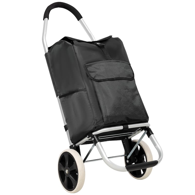 Shopping Trolley with Wheels, Trolley Black Foldable Shopping Cart, Removable Shopping Oxford Waterproof Bag