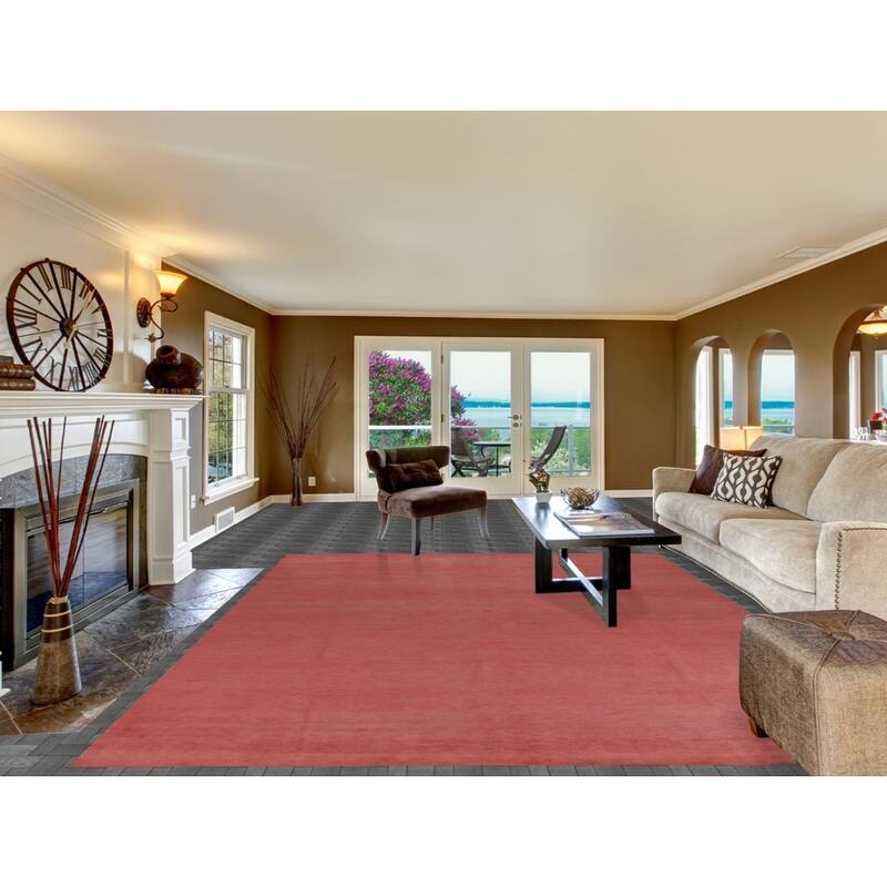 Hand Knotted Oriental 100% Wool Carpet Modern Solid Pink Gabbeh Area Rug - 11' 9'' X 9' 1''