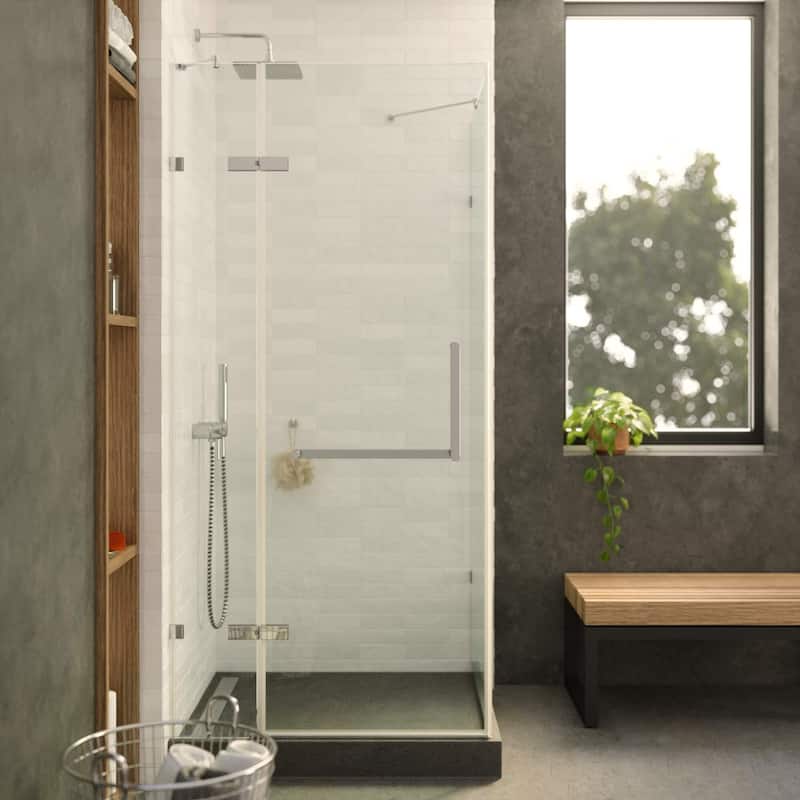 Fine Fixtures Frameless Shower Enclosure Hinged Glass Shower Door - Tempered Glass