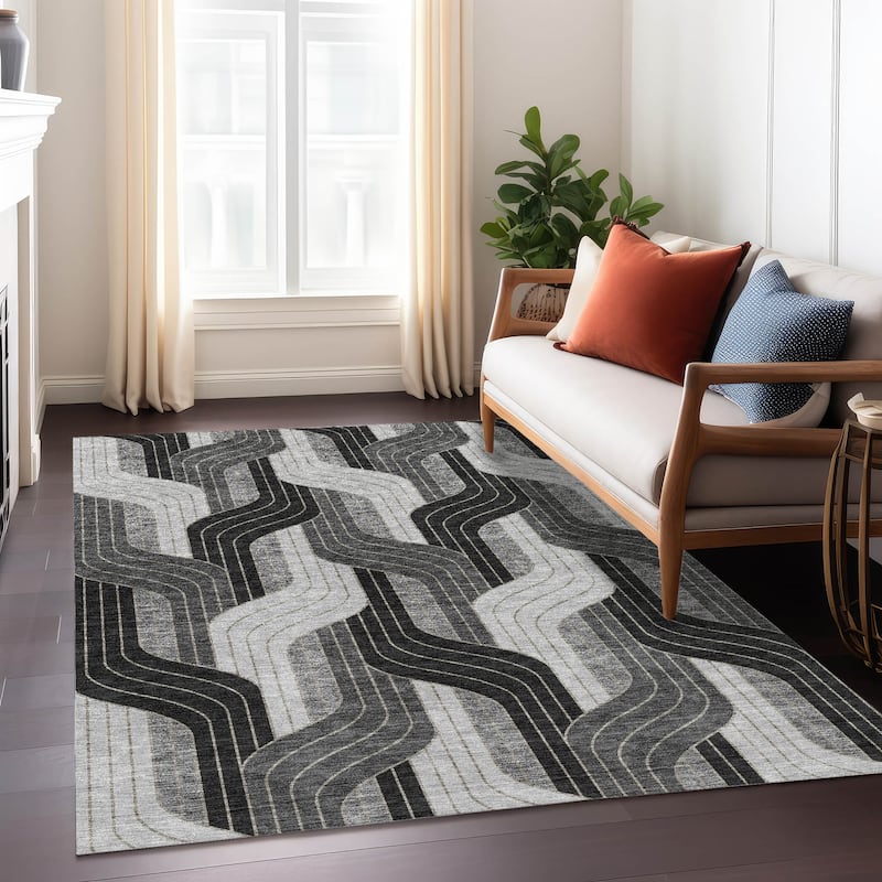 Machine Washable Indoor/ Outdoor Modern Pathway Chantille Rug