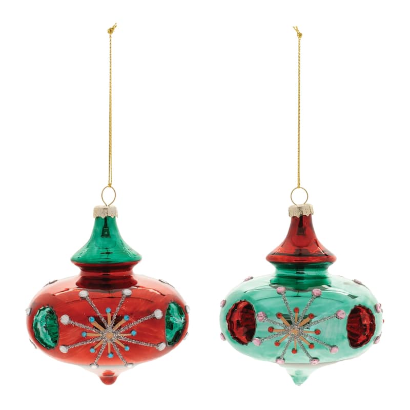 Glittered Reflector Glass Christmas Ornaments - 4" - 6ct